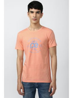 Peter England - Men Peach Crew Neck T-Shirt