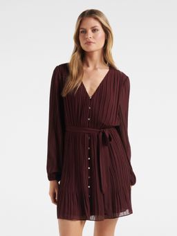 Forever New - Brown Dion Pleat Detail Mini Dress with Belt
