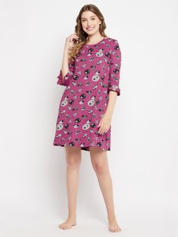Clovia - Print Me Pretty Short Night Dress - 100% Cotton