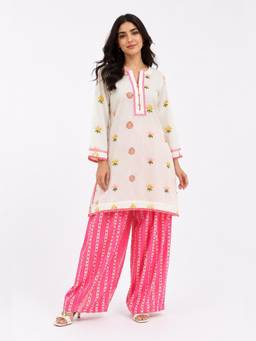 Poppi - White Berry Printed Kurta With Palazzo