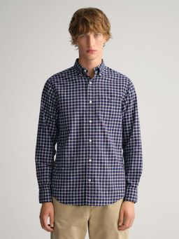 GANT - Men Blue Checked Regular Fit Shirt