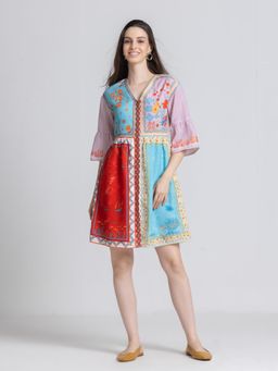 SHAYE - Multi-Color V-Neck Floral Print Casual Mini Dress For Women