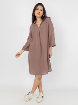 PRET PITAARA - Camel Linen Shirt Knee Dress