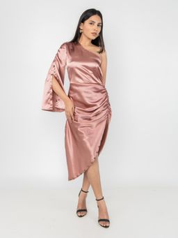 PRET PITAARA - Rose Gold Satin One Shoulder Knee Dress