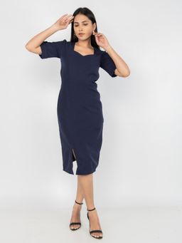 PRET PITAARA - Navy Blue Tailored Slit Knee Dress