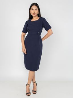 PRET PITAARA - Navy Blue Tailored Midi Dress