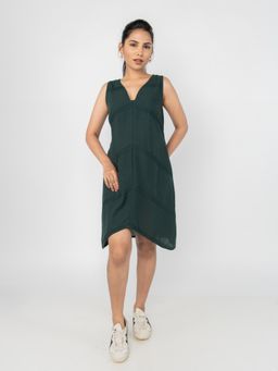 PRET PITAARA - Green Linen Asymmetric Mini Dress