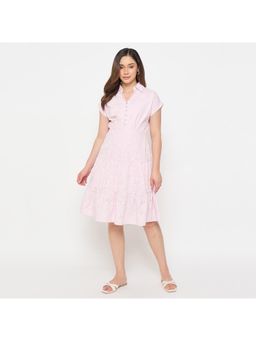 Madame - Pink Embroidered Tiered Knee Dress