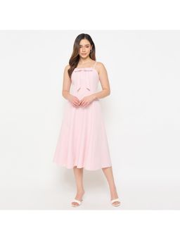 Madame - Bow Accented Pink Camisole Midi Dress