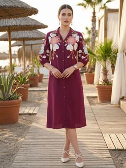 ZUMMER - Wine floral embroidered Midi Dress
