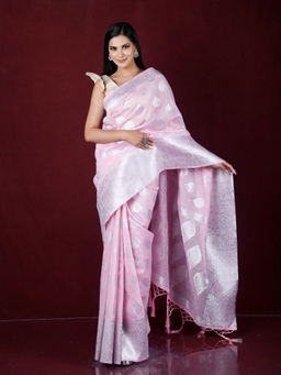 EXCLUSIVA - Pink Zari Woven Work Banarasi Saree with Unstitched Blouse