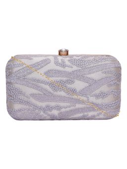 Horra - Embroidered Casual Clutch with Detachable Chain Sling Purple (S)