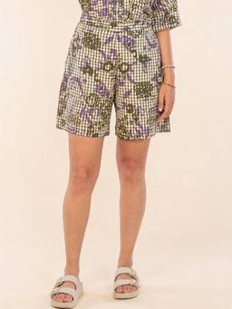 Freedom Tree - Women Para Chequered Gungho Green Floral Cotton Shorts