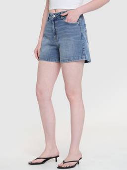 Xpose - Women Blue Regular Fit Mid-Rise Distressed Cotton Denim Shorts