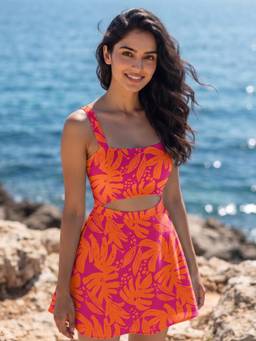 AOBA - Pink Sunset Bloom Print Cutout Dress