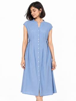 max - Blue Women Solid A-Line Dress