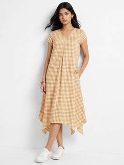 max - Beige Women Checked Asymmetric Dress