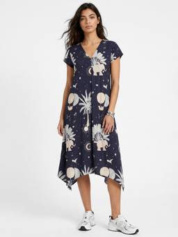 max - Blue Women Printed Asymmetric Dress