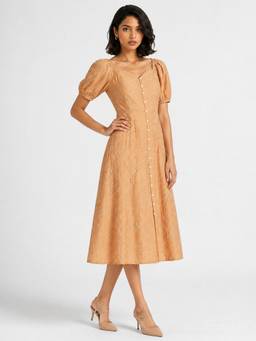 max - Beige Women Embroidered A-Line Ethnic Dress