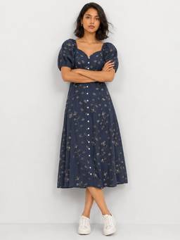 max - Navy Blue Women Embroidered A-Line Dress