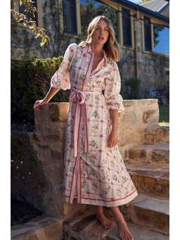 MISS MOSA BY AKANKSHA - White Aaliyah Floral Maxi Dress With Belt