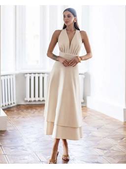 MISS MOSA BY AKANKSHA - Beige Aviva Halterneck Maxi Dress