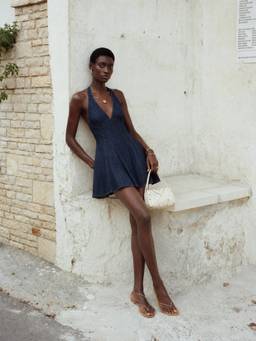 MISS MOSA BY AKANKSHA - Navy Blue Coline Halterneck Mini Dress