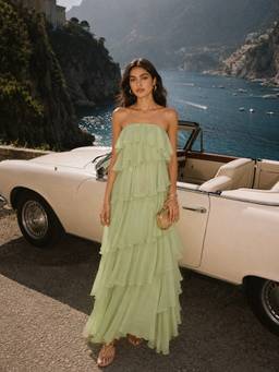 MISS MOSA BY AKANKSHA - Green Cordelia Ruffle Maxi Dress