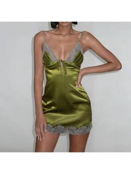 MISS MOSA BY AKANKSHA - Green Elettra Lace Satin Mini Dress