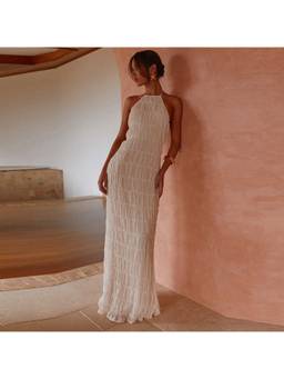 MISS MOSA BY AKANKSHA - Off White Enya Halterneck Layered Maxi Dress