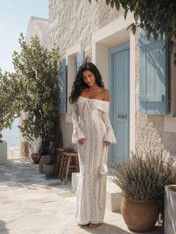 MISS MOSA BY AKANKSHA - White Hansel Off Shoulder Lace Maxi Dress