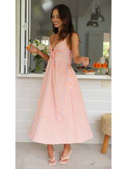 MISS MOSA BY AKANKSHA - Pink Hillary Striped Midi Dress