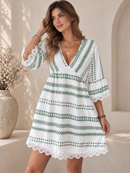 PANIT - Green Women Printed A-Line Dress