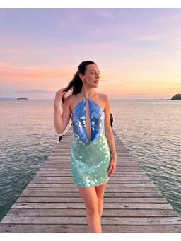 MISS MOSA BY AKANKSHA - Blue Yara Ombre Sequin Cowl Mini Dress