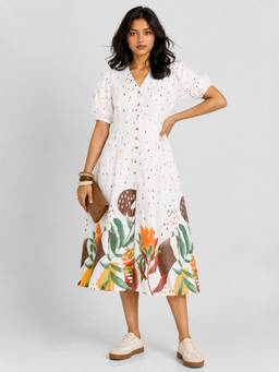 max - Off White Women Printed A-Line Dress