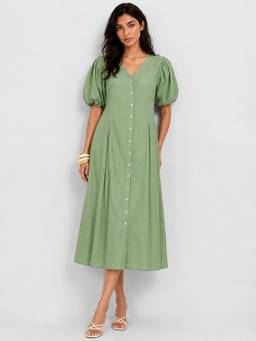 max - Green Women Solid A-Line Dress
