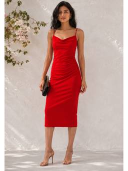 Lounge Dreams - Red Bodycon Midi Dress