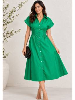 Lounge Dreams - Green Poplin Button Dress