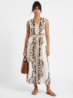 max - Off White Women Printed Belted A-Line Dress