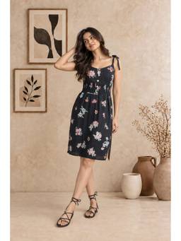 Mud spire - Black Moonlit Flora Mini Dress