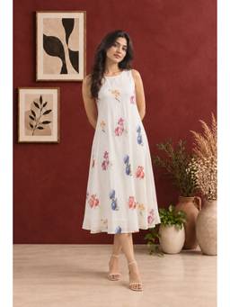 Mud spire - Ivory Watercolour Bloom Dress