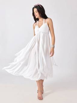 SHOWOFFFF - Women's White Spaghetti Straps Midi Dress