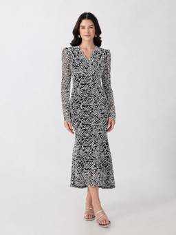 SHOWOFFFF - Women's Paisley White Tie-Ups Midi Dress