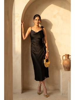 HOUSE OF SAL - Black Celeste Satin Midi Dress
