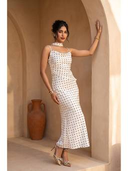 HOUSE OF SAL - Off White Luna Polka Dress with Scarf