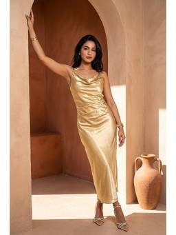 HOUSE OF SAL - Gold Celeste Satin Maxi Dress