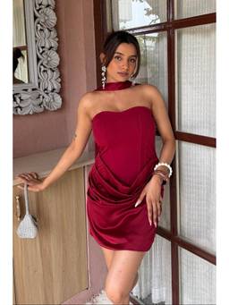 HOUSE OF SAL - Maroon Sol Short Dress with Scarf