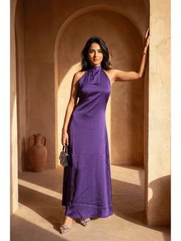 HOUSE OF SAL - Purple Satin Backless Maxi Dress