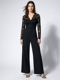Outzidr - Black Lace Bodice Jumpsuit