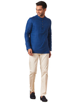 Manyavar - Blue Cotton Solid Short Kurta